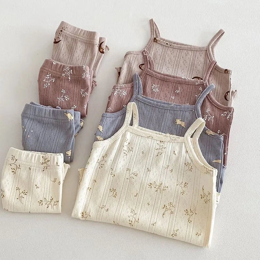 Mädchen-Sommer-Schlafset | Trägertop & Shorts | 100 % Baumwolle | Floraler Print