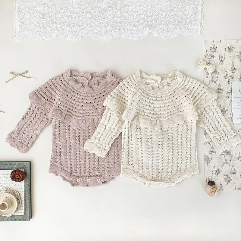Baby-Strickbody „Vintage-Traum“ | Rüschenkragen | Hohlstrick | 3–24 Monate