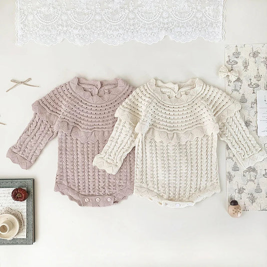Baby-Strickbody „Vintage-Traum“ | Rüschenkragen | Hohlstrick | 3–24 Monate