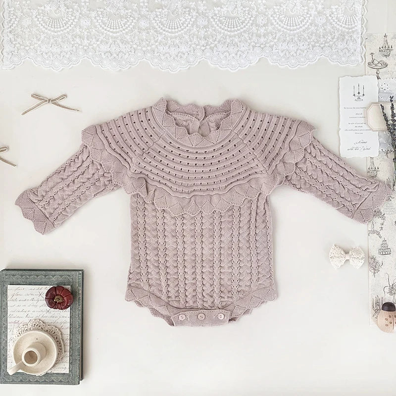 Baby-Strickbody „Vintage-Traum“ | Rüschenkragen | Hohlstrick | 3–24 Monate