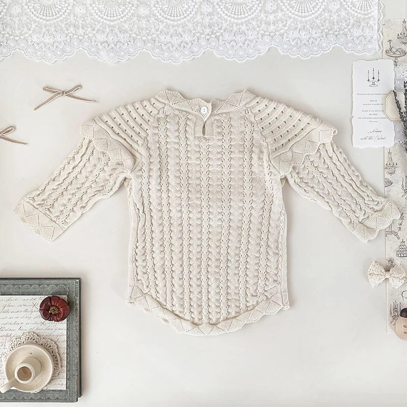 Baby-Strickbody „Vintage-Traum“ | Rüschenkragen | Hohlstrick | 3–24 Monate