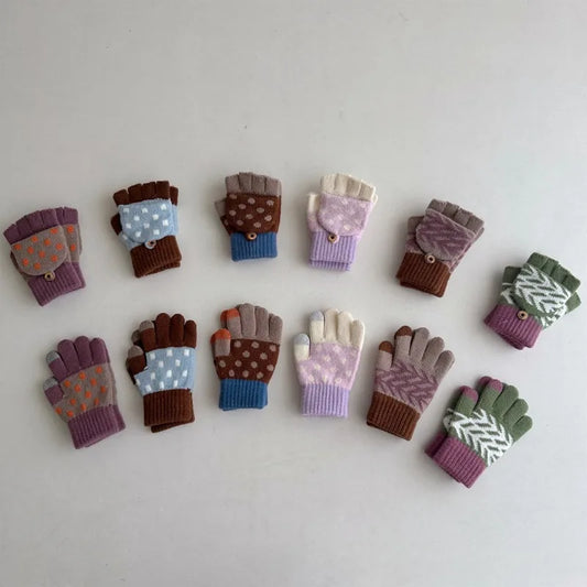 Kinder-Strickhandschuhe 2-in-1 | Halbfinger & Fäustling | Soft-Strick | 3–8 Jahre