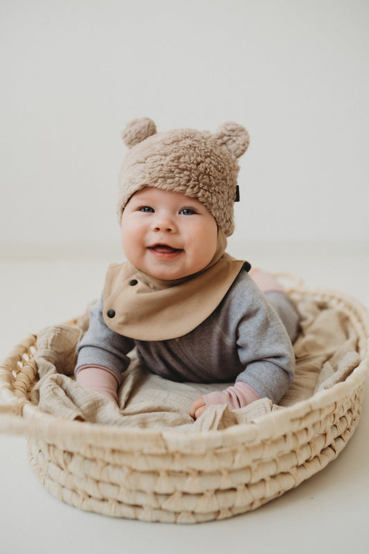 Winter-Baby-Sturmhaube THEO | Mulesing-freie Merinowolle | Teddy-Baumwolle | Bis –15 °C